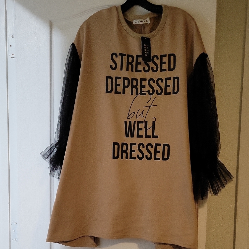 Tan Ruffled Long Sleeve Bell Sleeve Dress